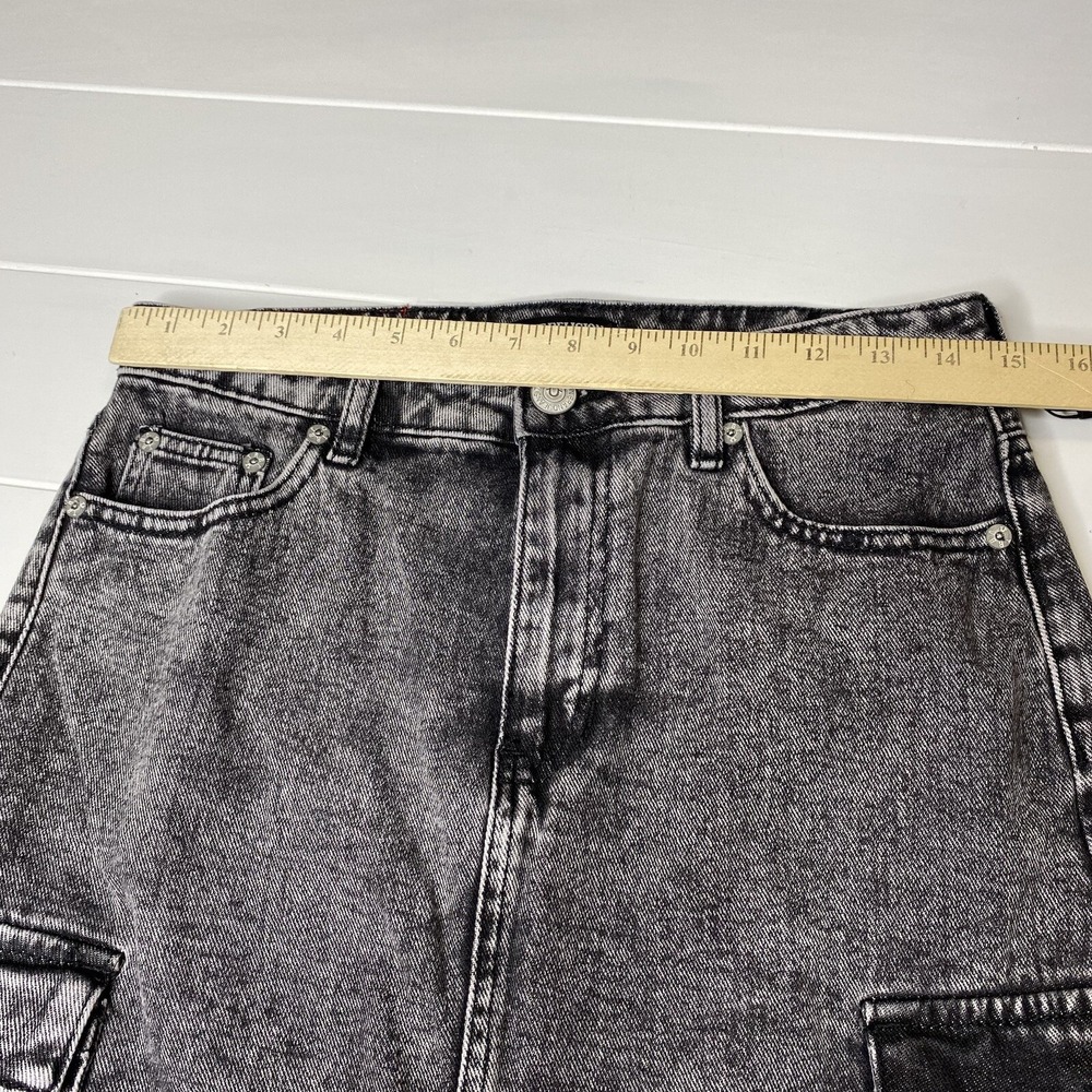 True Religion Vintage Style Charcoal Wash Denim Cargo Mid Skirt Slit Front SZ 26 - Picture 12 of 16